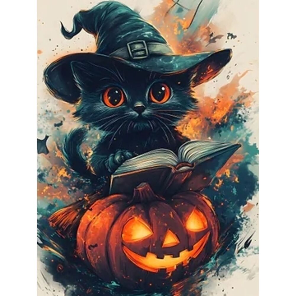 Custom Fridge Magnet Black Witch Cat Halloween Home Kitchen Decor